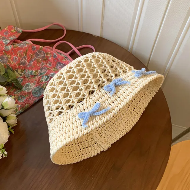 Spring Sweet Hollow Bow Straw Hat Women's Summer Beige - Shop at LoveMi