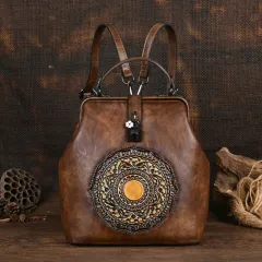 Leisure Travel Retro Embossing Women's Backpack - Brown - View 1