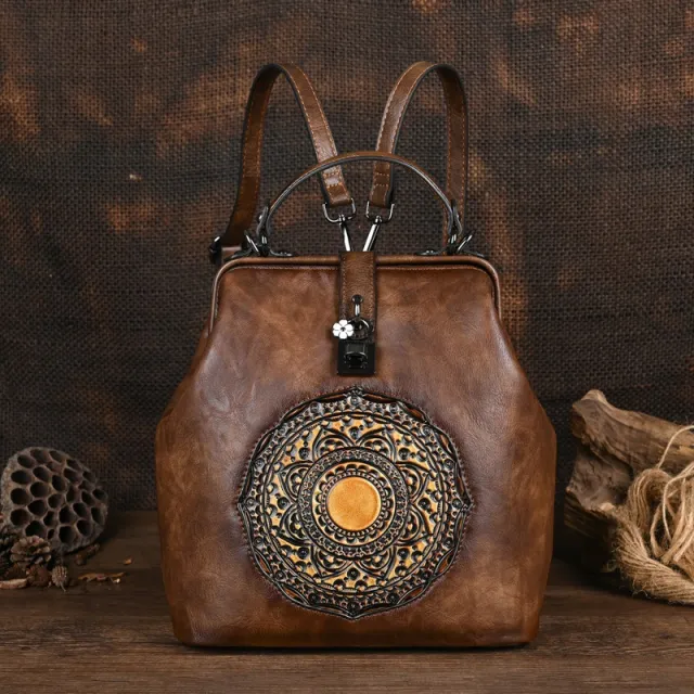 Leisure Travel Retro Embossing Women's Backpack Brown - Shop at LoveMi