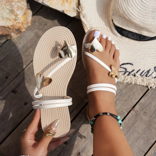 Women's Summer Love Decorative Button Flat Sandals White - Shop at LoveMi