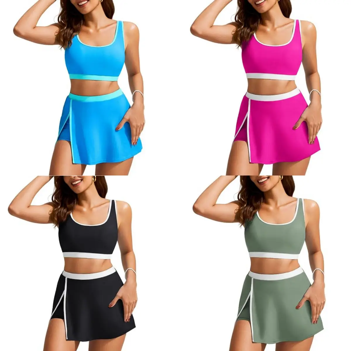 Multi-colored Skirted Two-piece Swimsuit