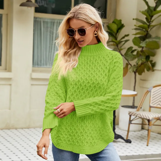 Women's Solid Color Loose Casual Autumn And Winter Sweater Green - Shop at LoveMi