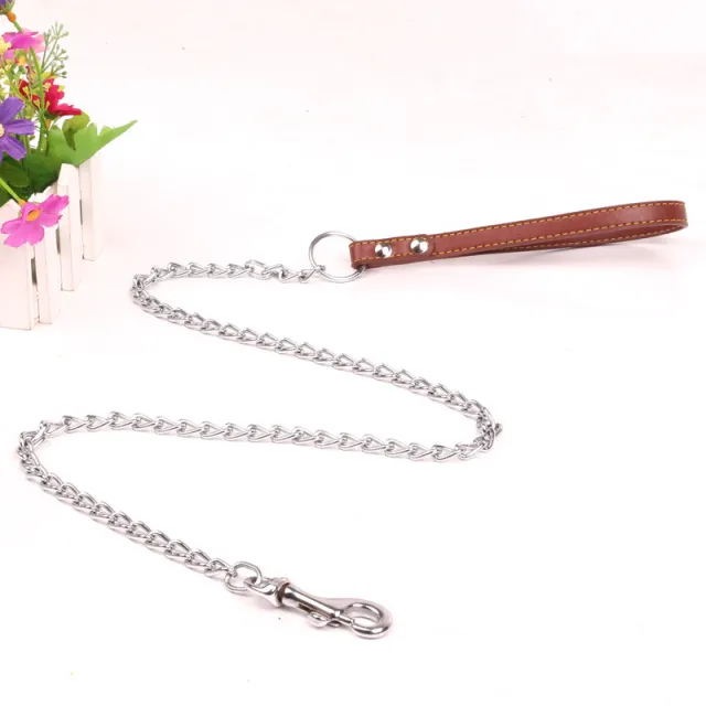 Dog Traction Iron Chain PU Handle Metal Chain Brown - Shop at LoveMi
