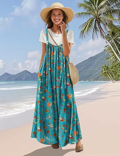 Design Sense Artistic Lazy Suspender Pants For Women Blue Printing - Shop at LoveMi