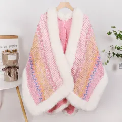 High Environmental Protection Fox Shawl Advanced Socialite Style Thickened Cape - Pink - View 1