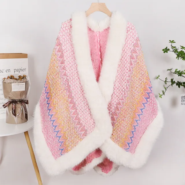 High Environmental Protection Fox Shawl Advanced Socialite Style Thickened Cape Pink - Shop at LoveMi