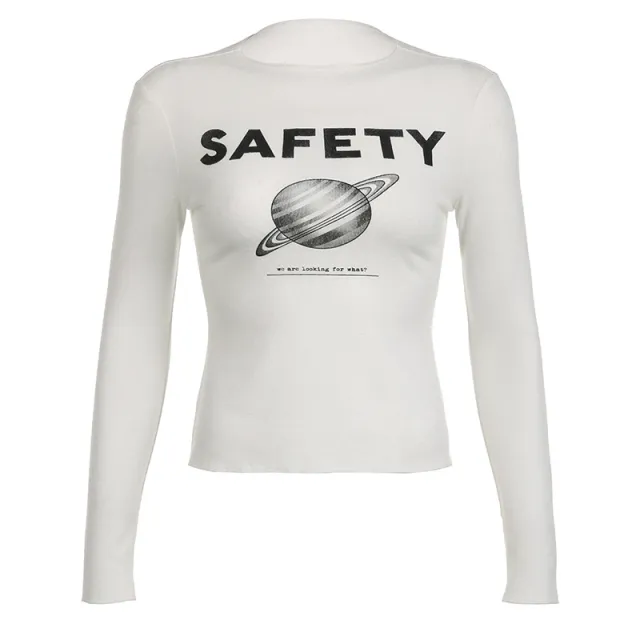 Fashion Fashion Letters Printed Long sleeved Bottoming Shirt For Women White - Shop at LoveMi