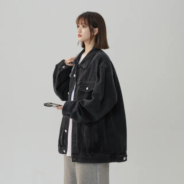 American Retro Loose Versatile Denim Jacket Black - Shop at LoveMi