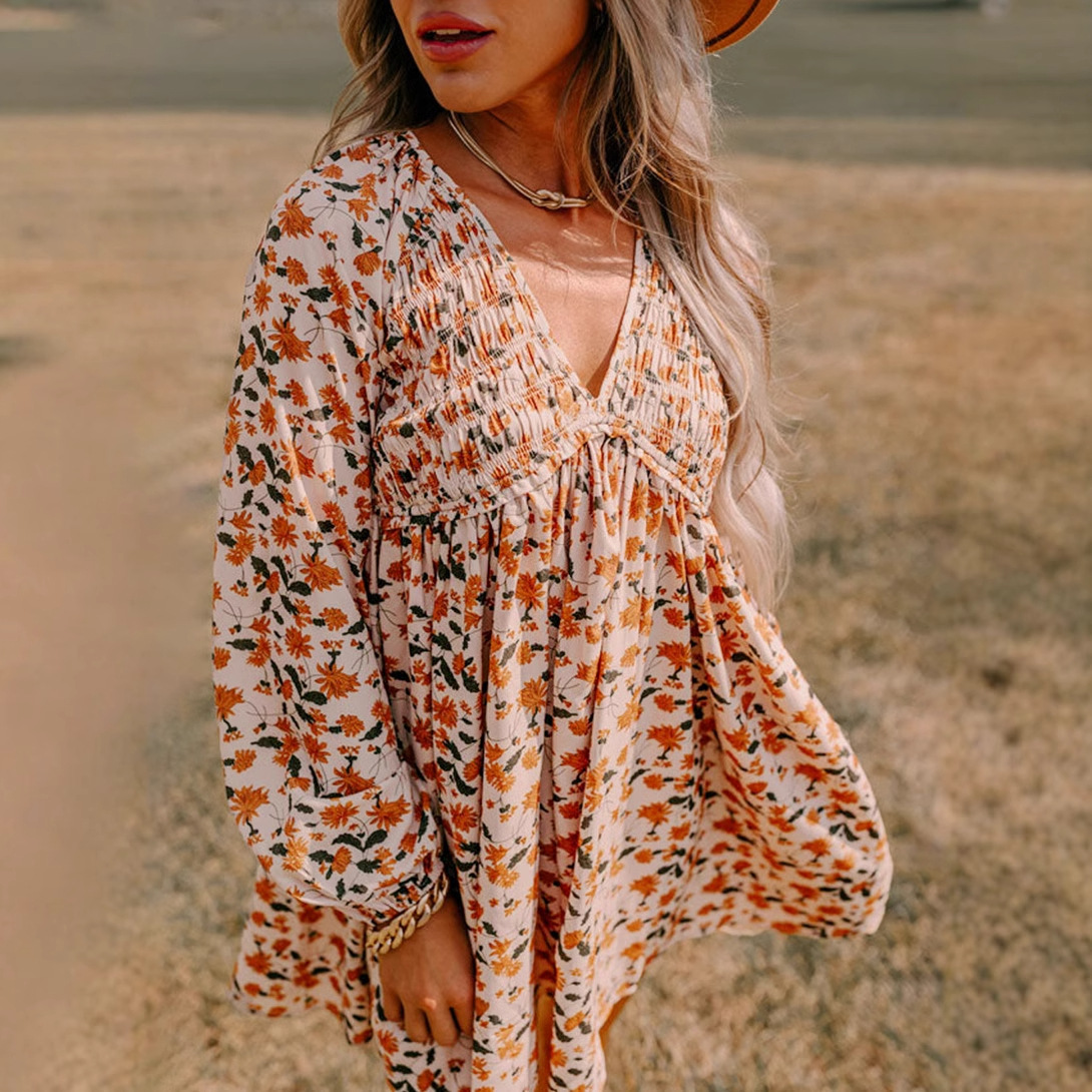 Fashionable All-match Floral Print Dress Women