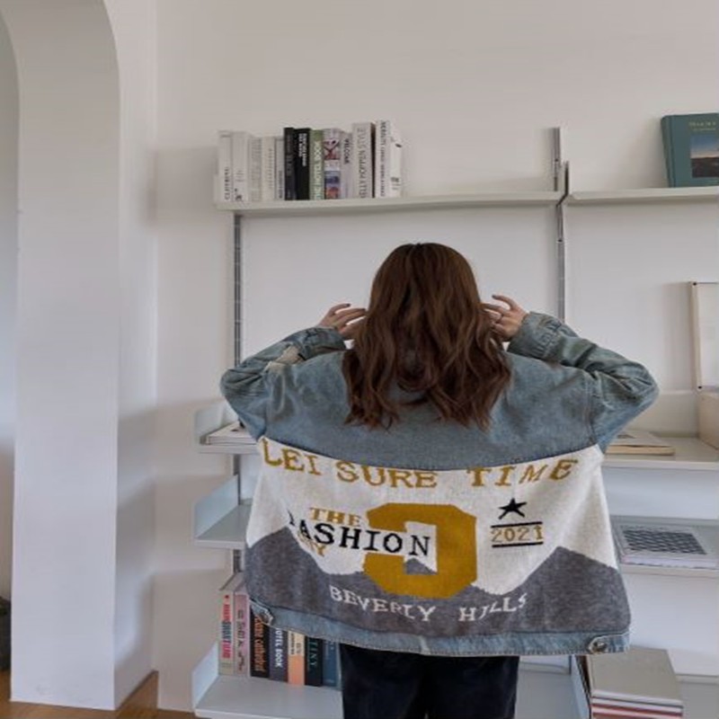 Women's Patchwork Knitting Design V neck Loose Denim Jacket Picture Color - Shop at LoveMi