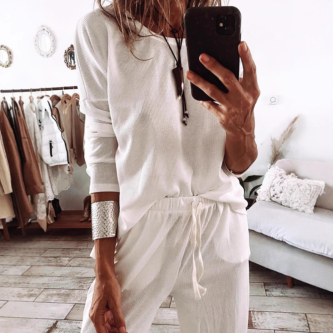 Simple Versatile Relaxed-fit Textured Casual Womens Set