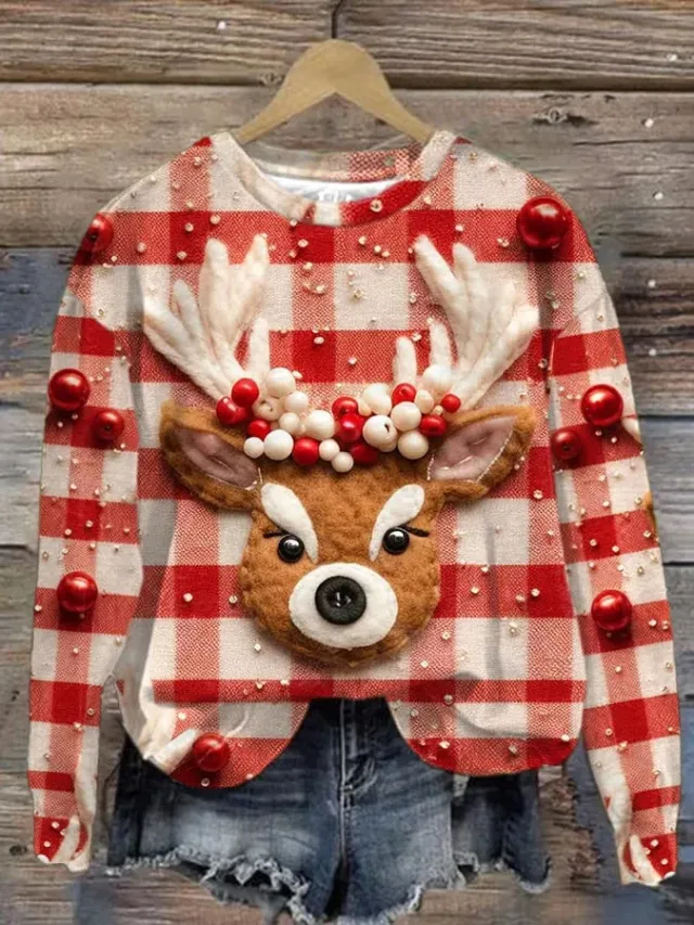 Women's Round Neck Plus Size Simple Printed Sweater G7Z4683 S - Shop at LoveMi