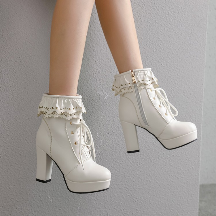 Title 39, Autumn and Winter Lace Up Womens Thick Heel Fa...