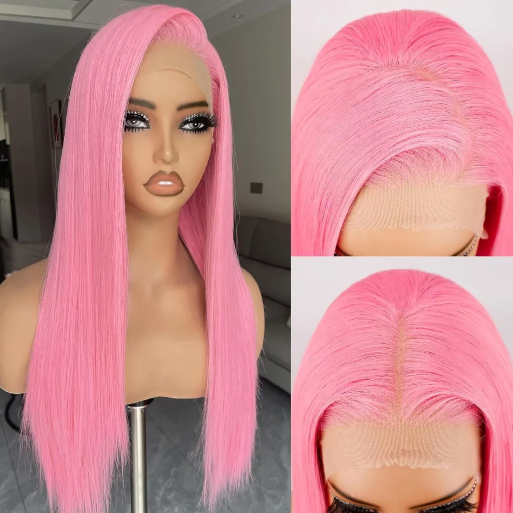 European And American Style Wig Women's Front Lace High Temperature - Pink