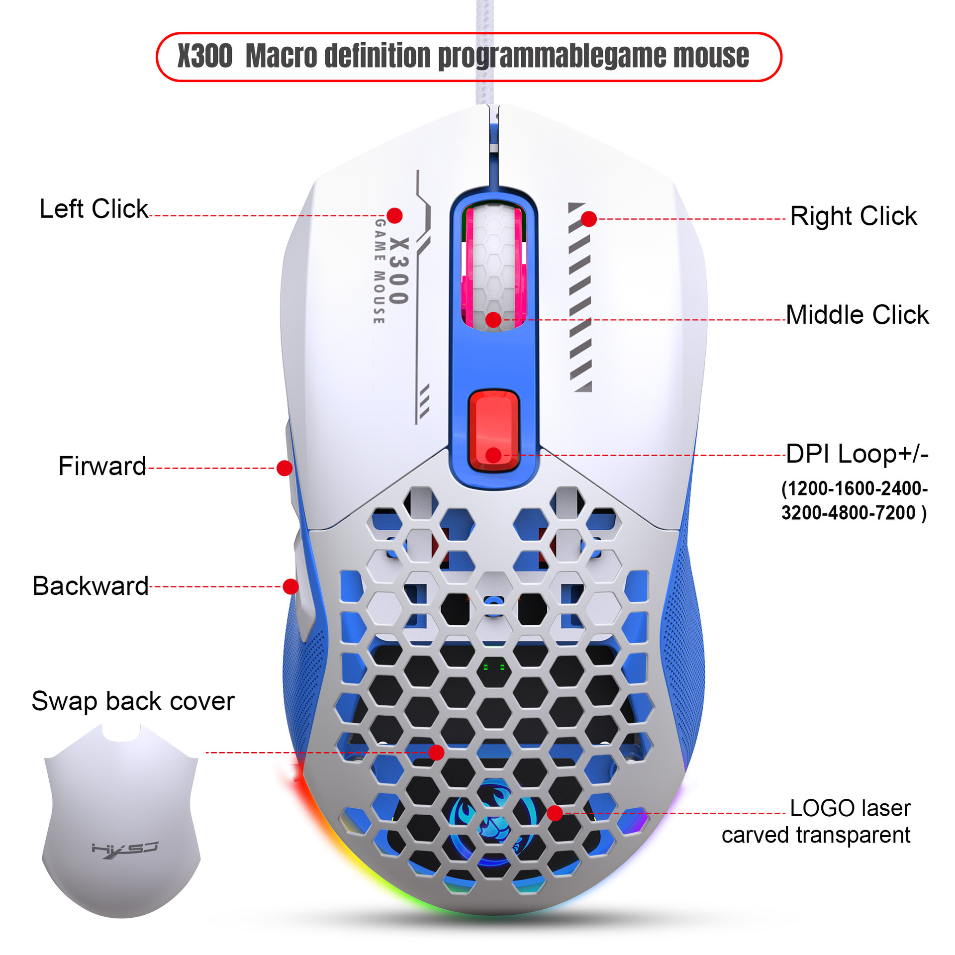 Hollow Out Wired E-sports mus RGB Luminous Lightweight - Miniatyr 13