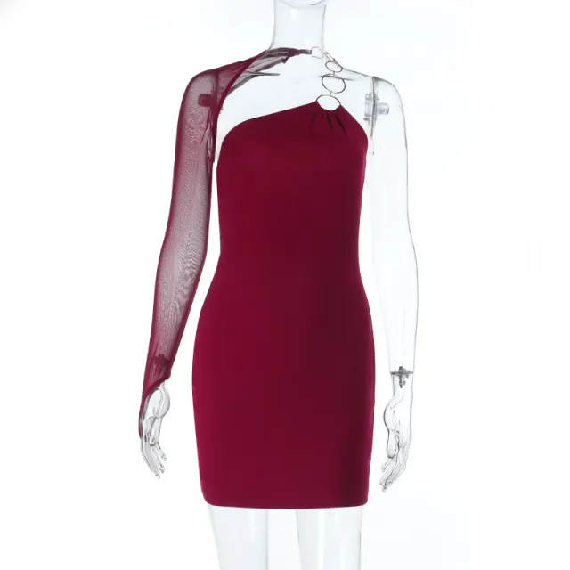 Women's Asymmetric Shoulder Fitted Dress Red - Shop at LoveMi