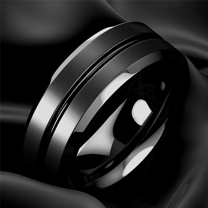 Title 3, Bague homme 8mm en acier inoxydable noir mat ra...