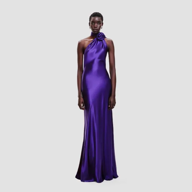 Fitted High Waist Pure Color Holder Evening Dress Purple - Shop at LoveMi
