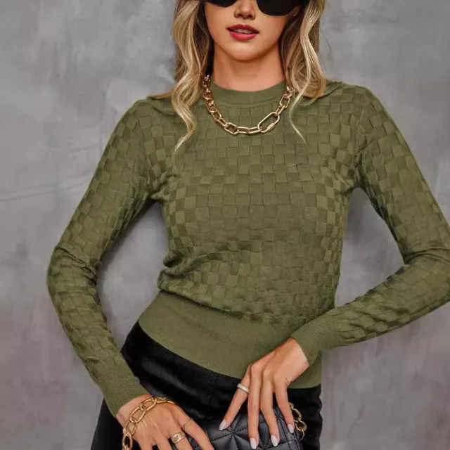 Round Neck Waffle Long Sleeve Women's Knitwear Green - Shop at LoveMi