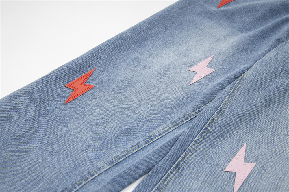 Lightning Embroidered Denim Trousers Men - Image 7