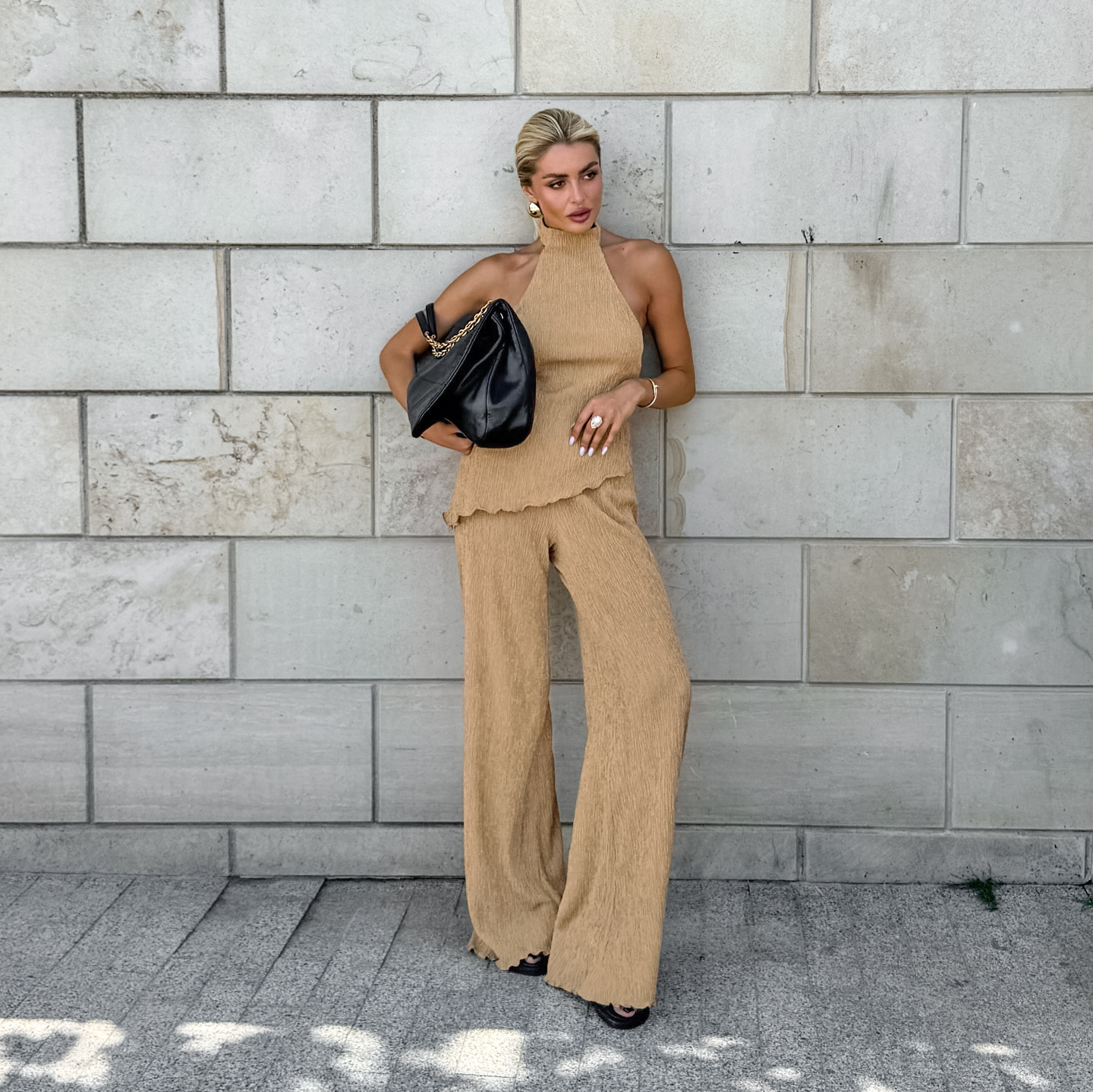 Sleeveless Halter Vest Wide-leg Pants Two-piece Set