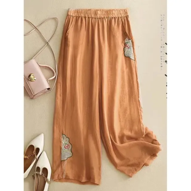 Cropped Pants Cotton Linen Casual Pants Orange - Shop at LoveMi