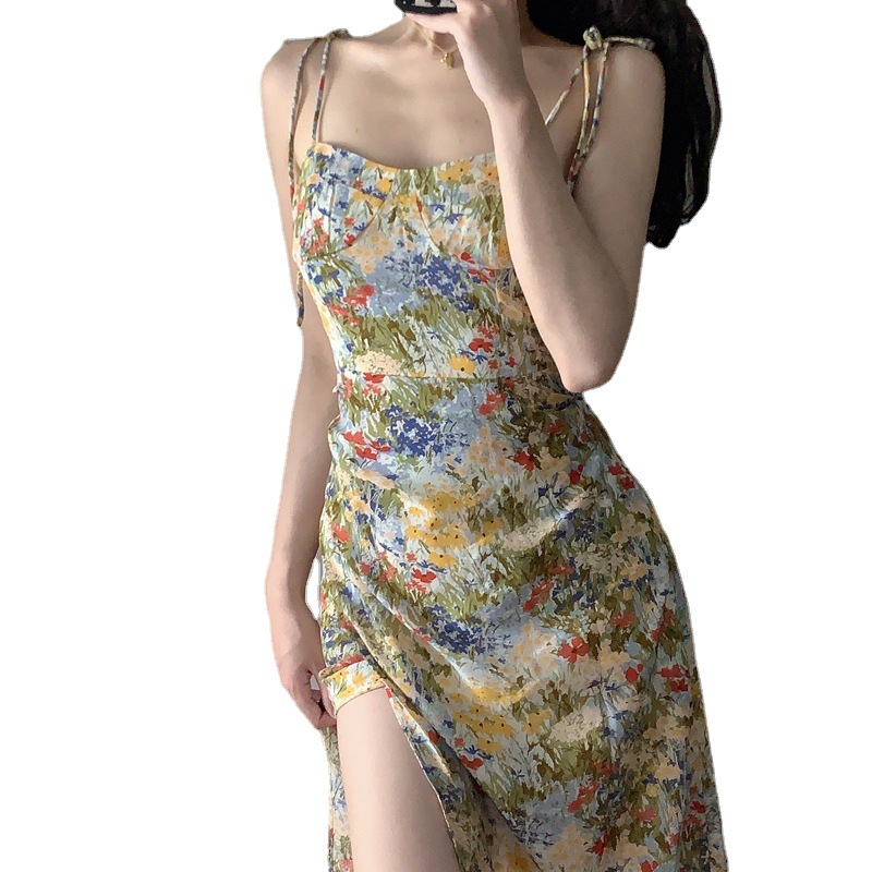 New Trendy Ins Goddess French Strap Dress Female Summer