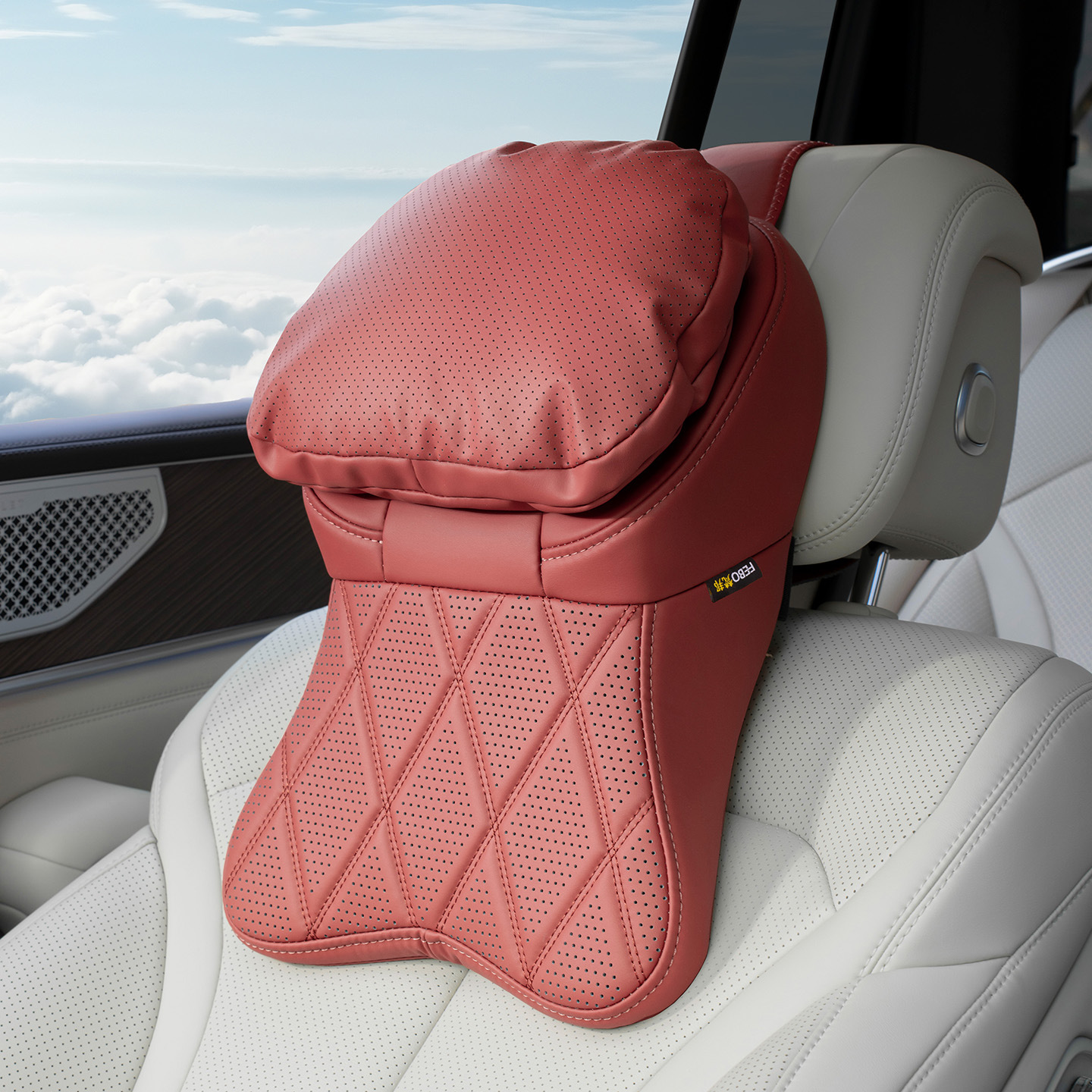 Car Stain-Resistant Leather Headrest Pillow Lumbar Support Cushion For Driving