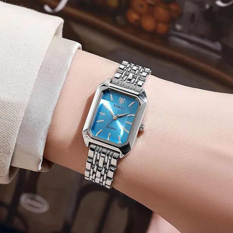 Sleek Versatile Square Womens Quartz Watch With A Stainless Steel Band