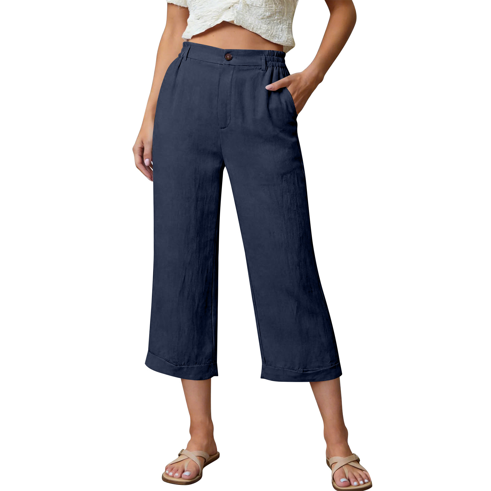 Pocketed Loose-fitting Breathable Summer Capri Pants For Home Wea - photo 3