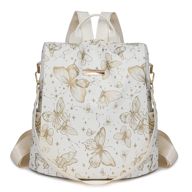 Butterfly Printed Shoulder Bag Large Capacity Backpack Khaki - Shop at LoveMi