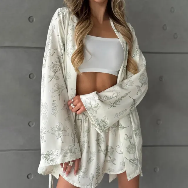 Printed Fashion Long Sleeve Shorts Pajamas Two piece Set Printing S - Shop at LoveMi