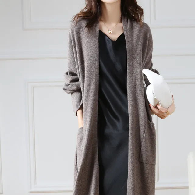 Super Long Wool Knit Cardigan Women Dark Coffee - Shop at LoveMi