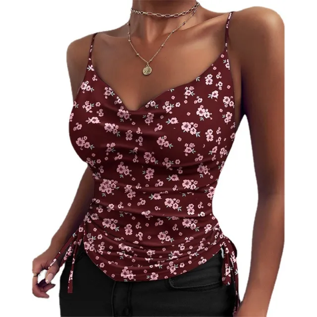 Women's Solid Color V neck Tight Drawstring Vest Red - Shop at LoveMi