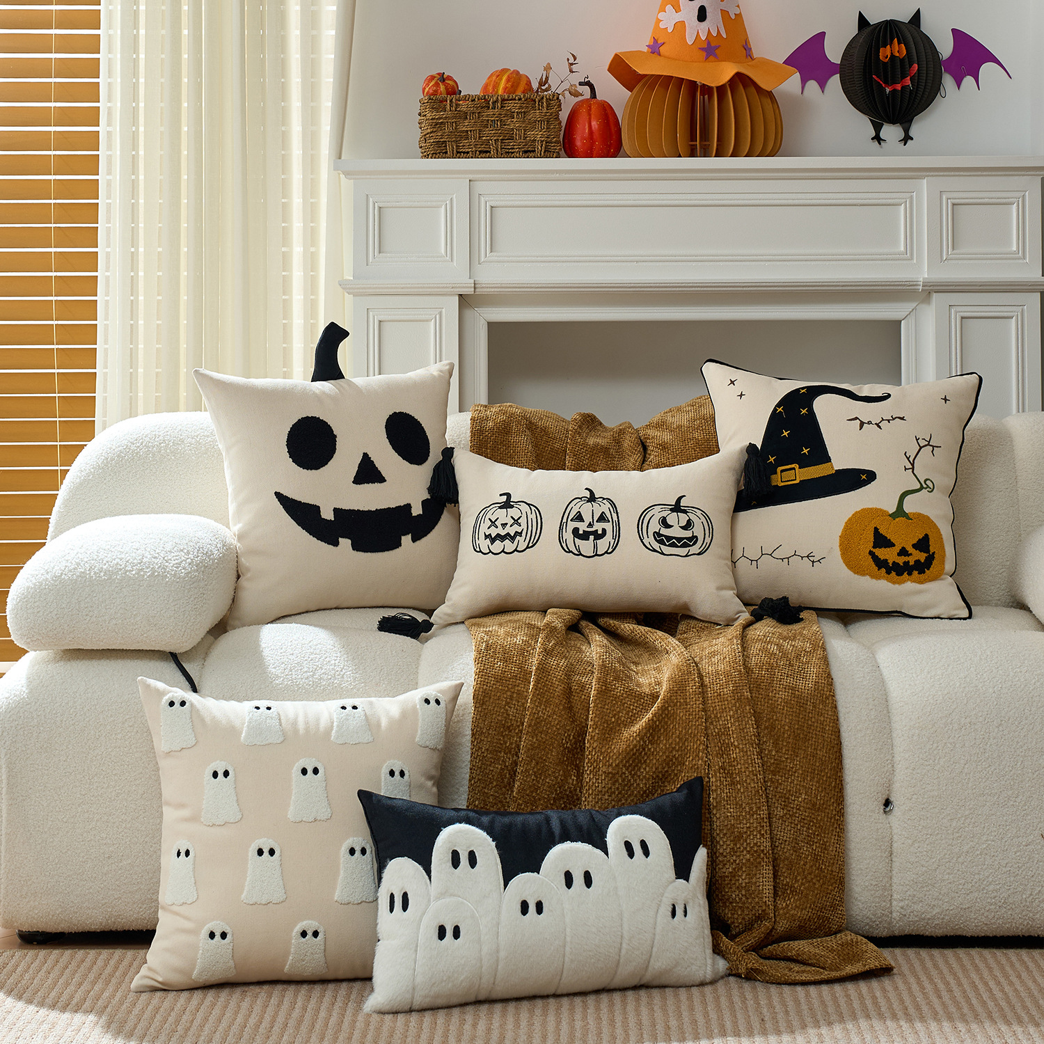 Halloween Ghost Magic Hat Holiday Pillow Cover