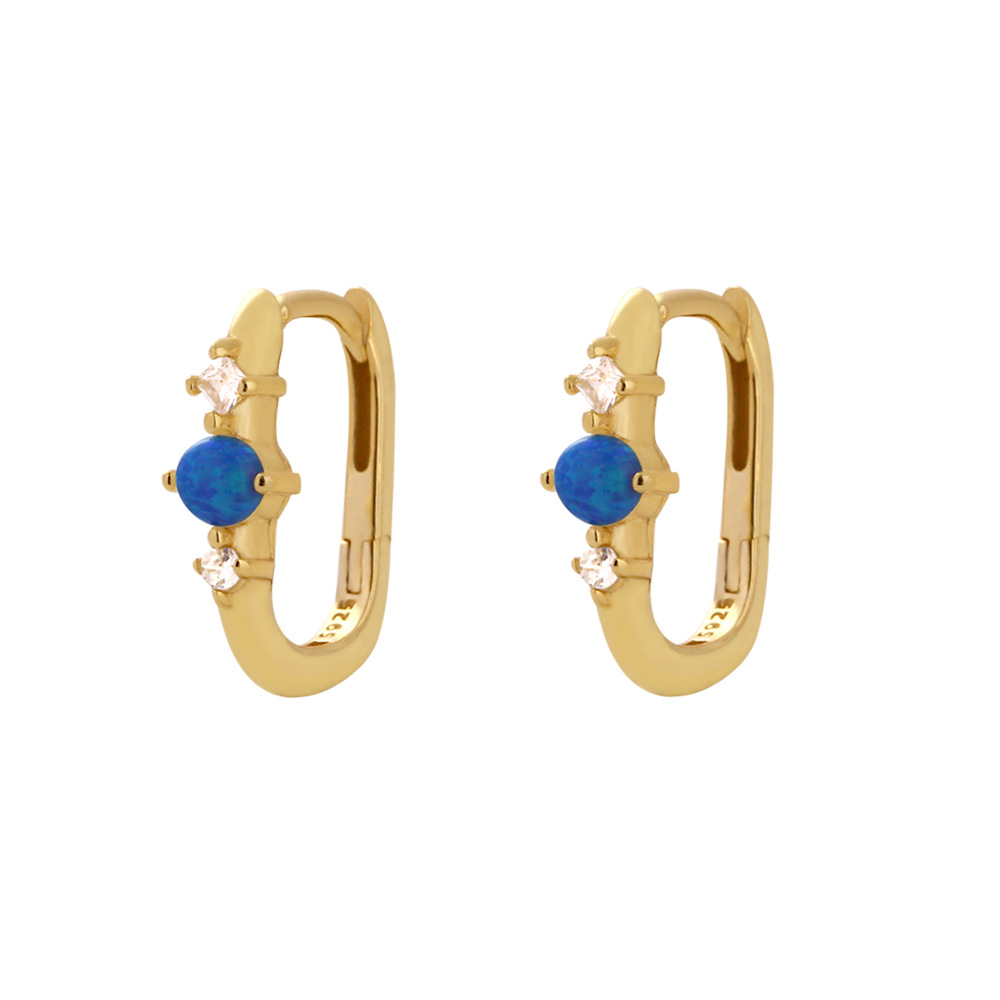 Silver Opal Rectangular Earrings Simple