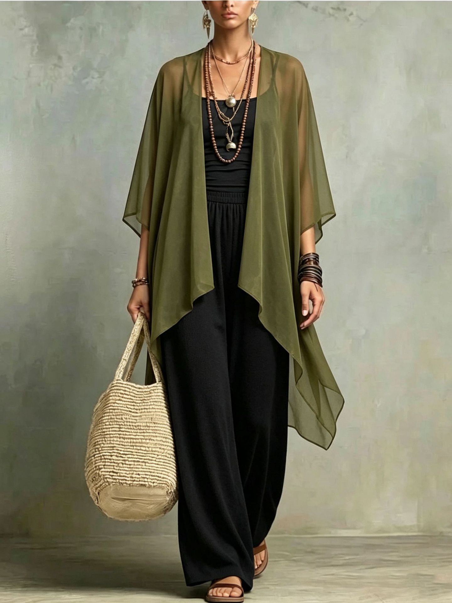 Women's Casual Jumpsuit With Straps And Shawl 2-piece Set