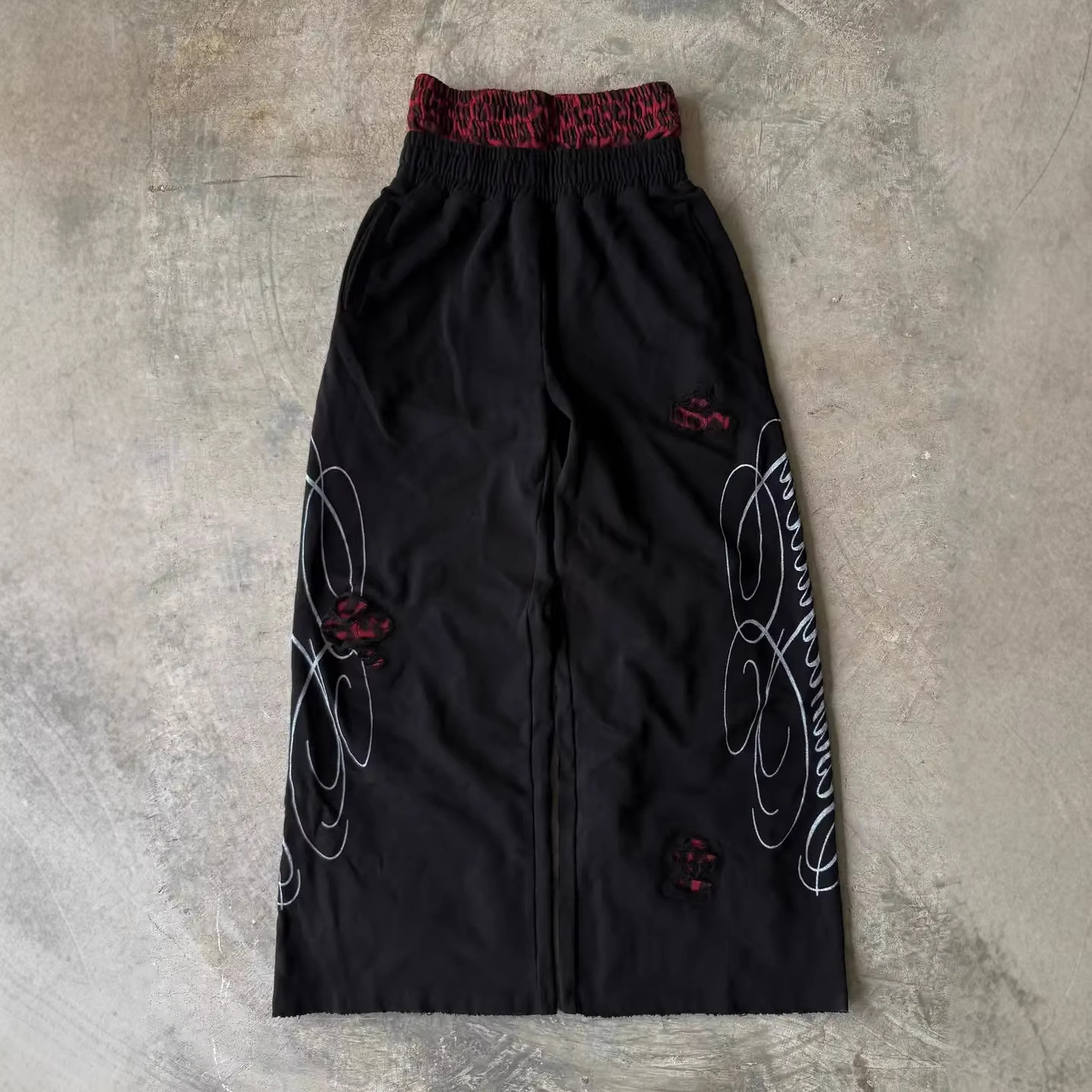 Double-waistband Letter-printed Distressed Casual Sport Sweatpants product image