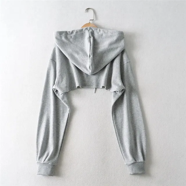 Ins Irregular With Personality Cropped Long sleeved Top Gray - Shop at LoveMi
