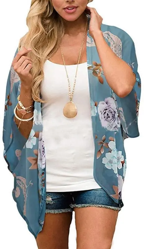 New Beach Bikini Sun Protective Blouse Vacation Chiffon Printed Cardigan - Figure 13-L