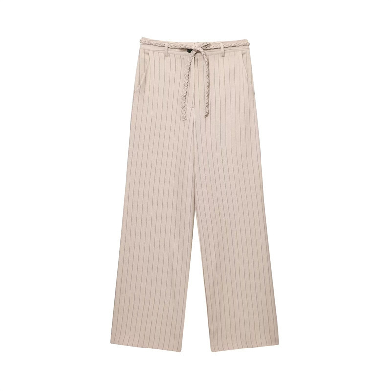 Striped Short Vest Woven Belt Striped Pants Pants S - Shop at LoveMi
