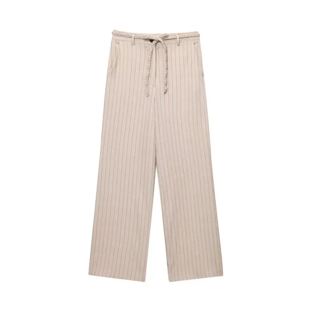 Striped Short Vest Woven Belt Striped Pants Pants S - Shop at LoveMi