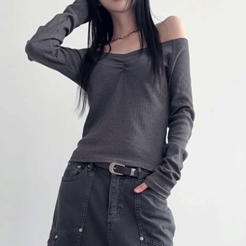 European And American Niche Pleated Off-shoulder Top Women