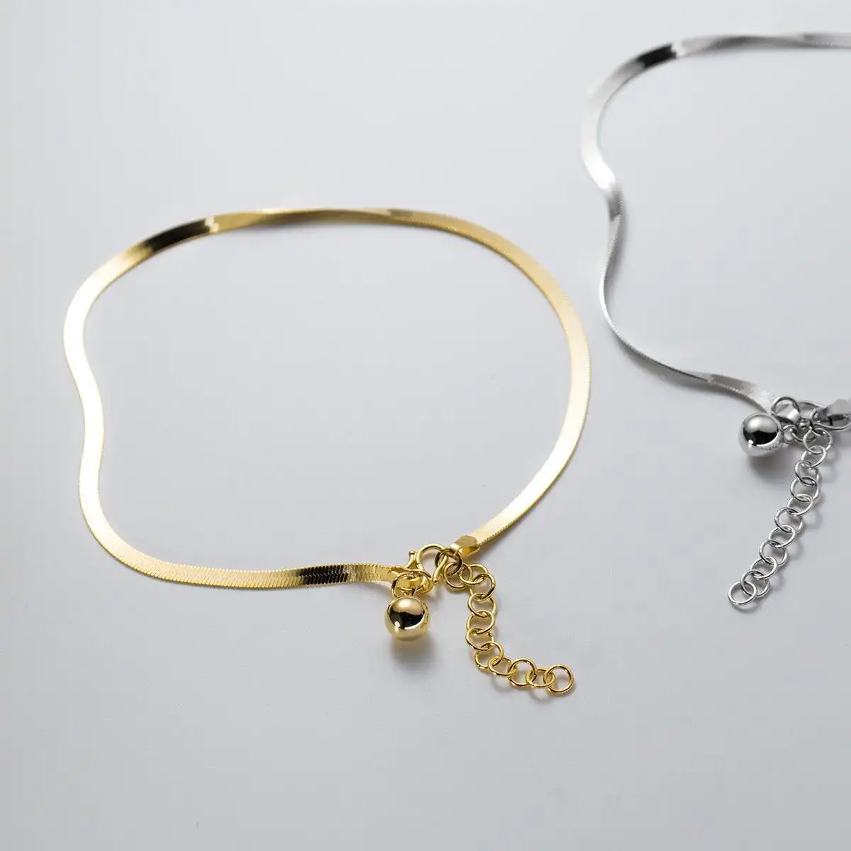 Lady Temperament Sterling Silver Round Beads Snake Bone Anklet