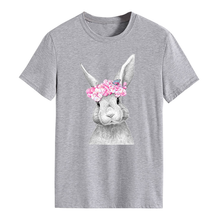 Rabbit Printed Short Sleeve Round Neck Fashion Women's T-shirt