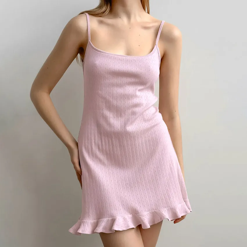 Womens Breathable Comfortable Pure-cotton Camisole Nightgown - Pink