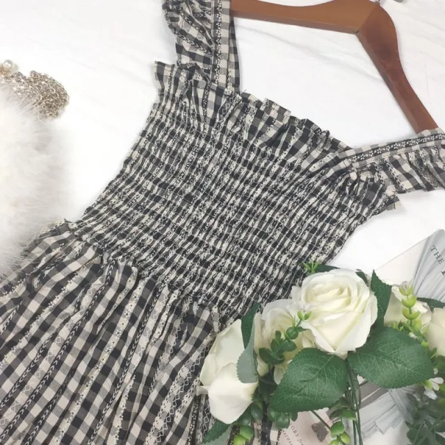 Cotton containing Small Plaid Dress New Spring And Summer Sleeveless Suspender Skirt Black - Shop at LoveMi