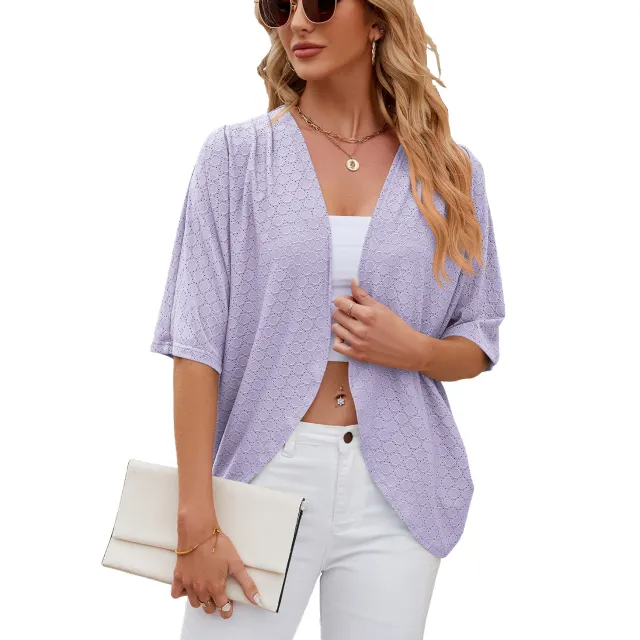 Half Sleeves Cardigan Knitted Cardigan Coat Office Cardigan Purple - Shop at LoveMi