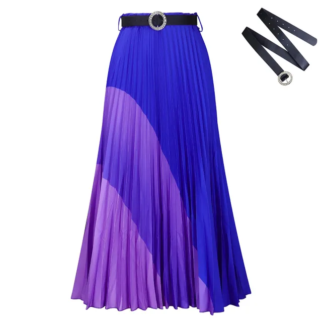 New Fashion Elastic Pleated Skirt Plus Size Foreign Trade A Line Skirt Purple Belt - Shop at LoveMi