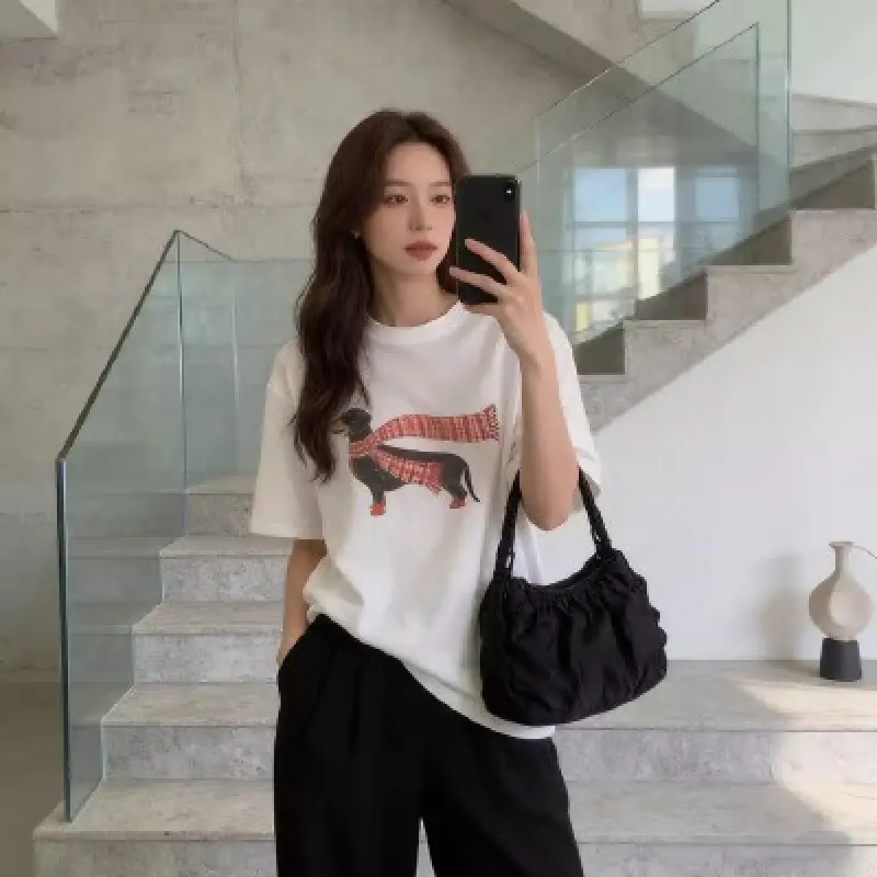 Womens Loose-Fitting Printed Short-Sleeve T-Shirt